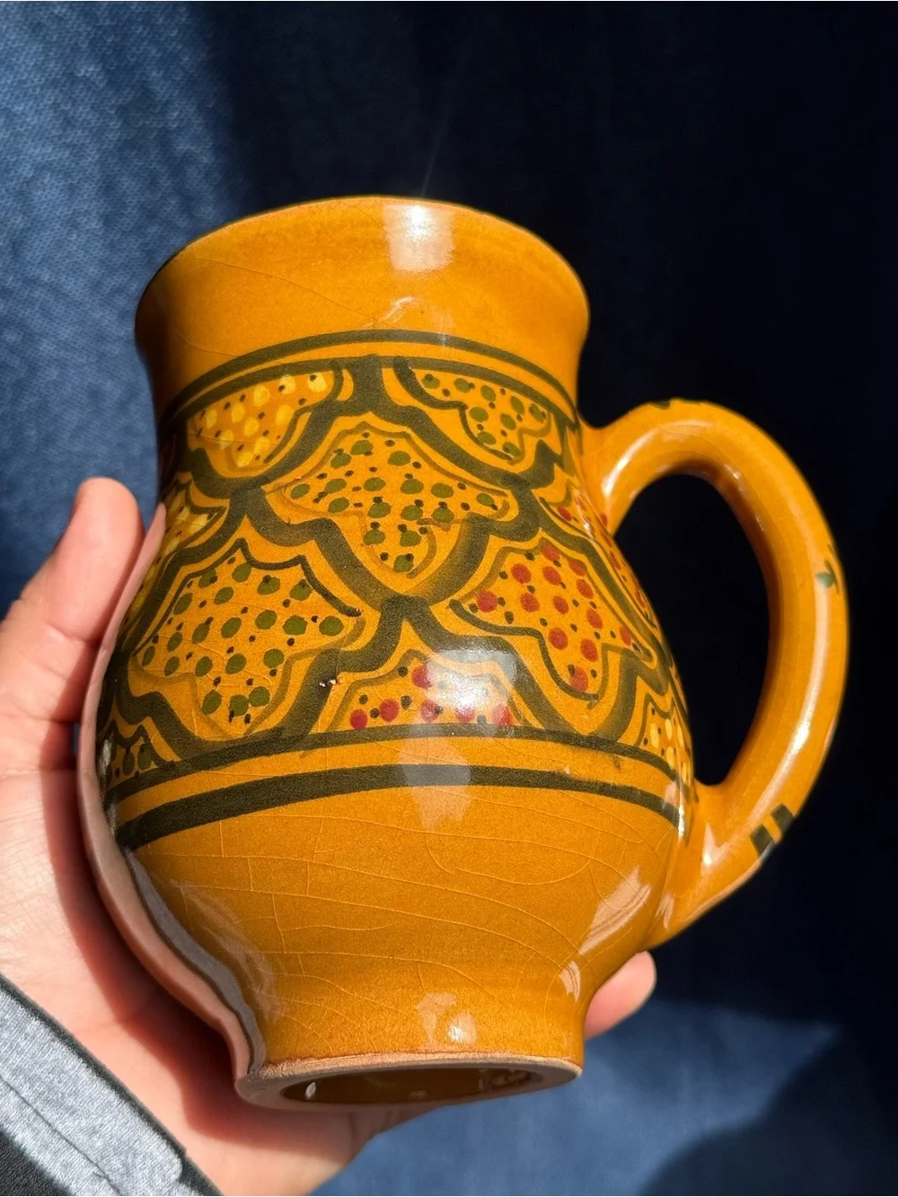 Vintage 1997 Le Souk Tunisia Hand Painted Pottery Espresso Coffee Tea Set 6 Pc